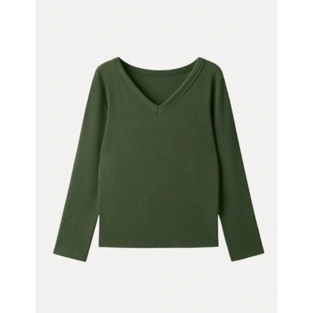 OGL LiteWarm 2XL Moss Olive Essential V-Neck Long Sleeve Top Rib Knit NWT - Picture 3 of 3